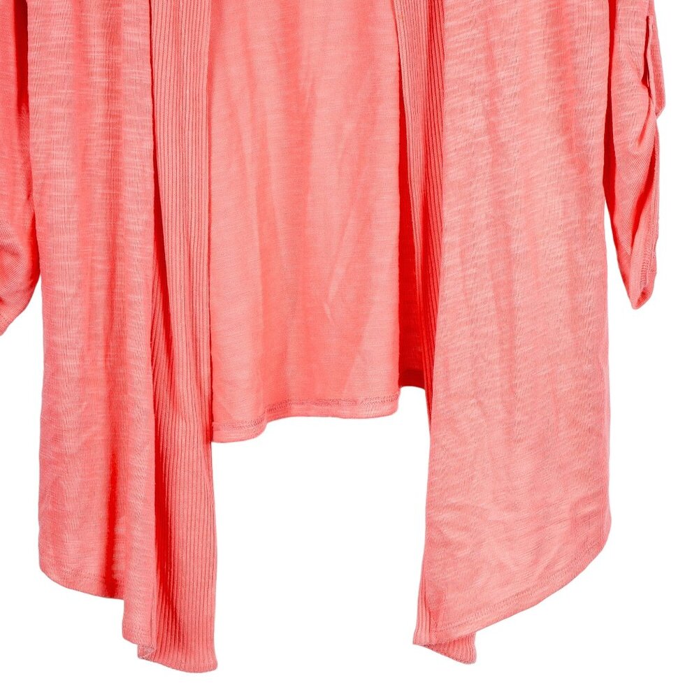 Cardigan Sweater M Peach Orange Textured Knit Waterfall Tab Sleeves Cottagecore - Picture 3 of 5